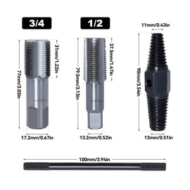 RUNYU 4 Piece Pipe Tap Set, 1/2 and 3/4 Inch Tap, Double Head Screw Extractor with Metal Rod, Professional Tap for Repair Thread
