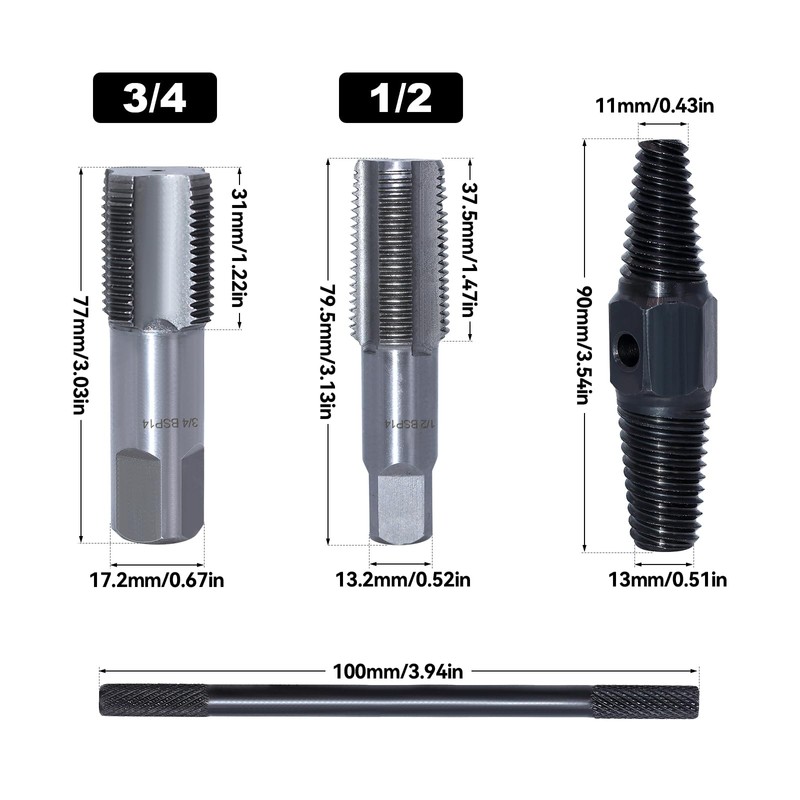 RUNYU 4 Piece Pipe Tap Set, 1/2 and 3/4 Inch