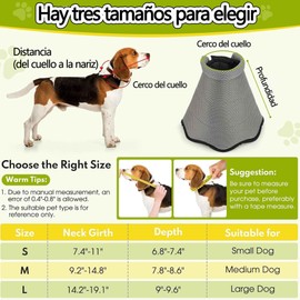 WEZCHUGHAOL Collar cónico para Perros,Collar Isabelino para Perros Suave y Ajustable,Collares quirúrgicos Personalizados con Malla Tejida para Que los Perros dejen de lamerse,Protege Heridas (Gris, L)