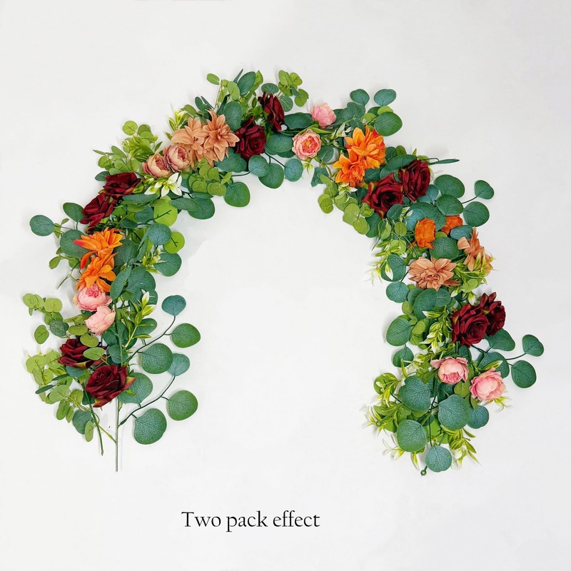 FLCSIed Eucalyptus Garland with Flowers Lush, Natural Looking Rose and