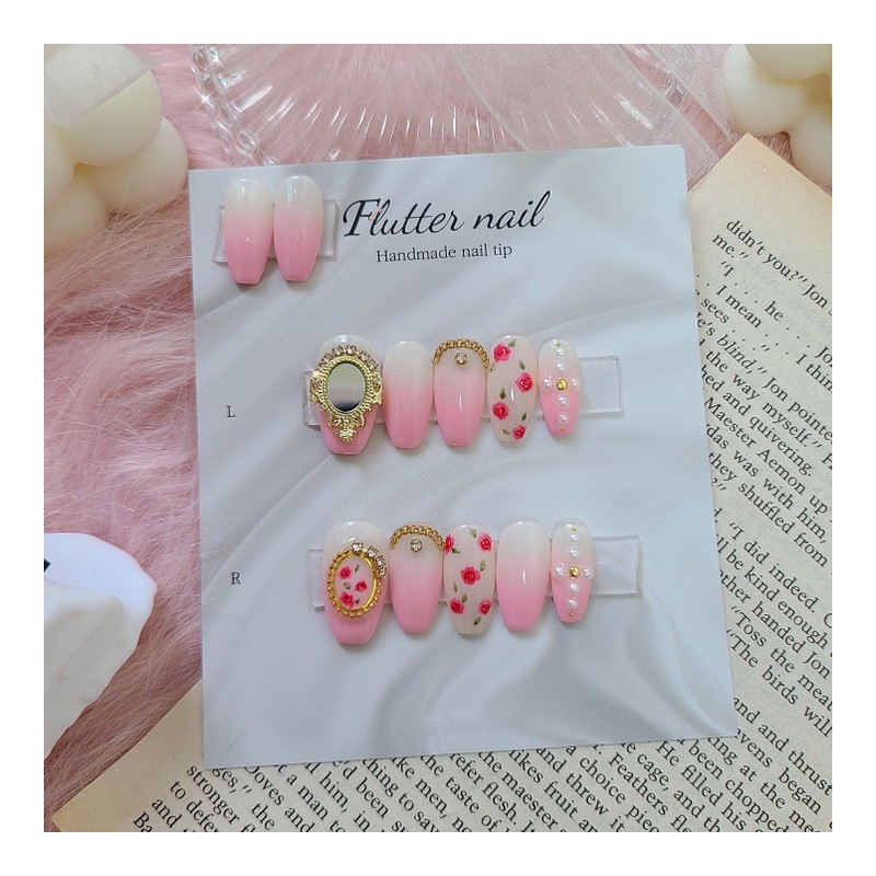 Antique pink gradient handmade nail tip - Almond / 엔틱