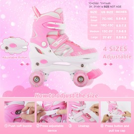 Kids Roller Skates for Girls Child Beginner Toddlers, 4 Sizes Adjustable Roller Skates with Light up Wheels for Toddlers Children, patines para niñas patins à roulettes Enfants Filles - Medium Size