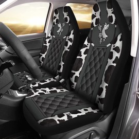 STUOARTE Cow Print Car Seat Covers for Front Seats, 2 Pack Bucket Front Seat Cover Set, Easy Installation, Universal Fits Most Car Truck Van and SUV, Black and White
