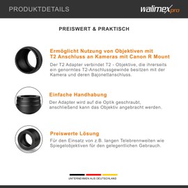 Walimex pro T2 Adapter for Canon R - Manual Focus Adapter Ring, Easy to Use Lens Mount Ring Compatible with Canon EOS R, Canon EOS RP, Canon EOS Ra, Canon EOS R5, Canon EOS R6