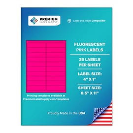 Premium Label Supply Bright Neon Color Fluorescent Sticker Labels - 4" x 1" Address Labels - (Fluorescent Pink, 2000 Labels)