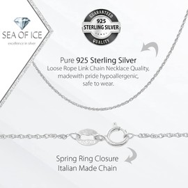 SEA OF ICE Loose Rope Link Chain Necklace –Silver 1mm Chain Necklace for Women and Men – 925 Sterling Silver Spring Ring Jewelry Chain – Multisize Length Silver Chain Unisex