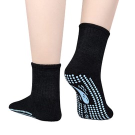 TENQUAN Yoga Socks, 2/4 Pairs Stopper Socks for Men and Women, Non-Slip Grip Socks for Yoga, Pilates, Hospital, Barre or Home Sports and Exercise (Unisex 35-46), 2 Black (Quarter)