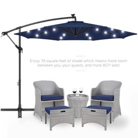 Best Choice Products Best Choice Products 10ft Solar LED Offset Hanging Market Patio Umbrella for Backyard, Poolside, Lawn and Garden w/Easy Tilt Adjustment, Polyester Shade, 8 Ribs - Navy Blue