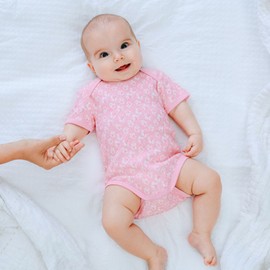 Organic Cotton Summer Short-Sleeve Onesie - Coral in Pink, 12-24 MTHS