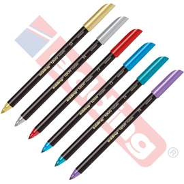 edding 1200 Fibre Tip Pens Special Felt Tip Pens for Writing, Painting and Marking Colourpens for Hand Lettering Line Width: 1 mm Gold Silver Red Blue Green Purple [Metallic Set] Pack of 6