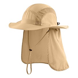 Magracy Outdoor Men's UPF 50+ Sun Protection Safari Hat Summer Wide Brim Sun Hat with Neck Flap Fishing Hat Khaki