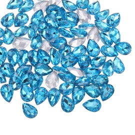 MECCANIXITY 100Pcs 10 x 14 mm Teardrop Rhinestones Acrylic Pointed Back Rhinestone Beads Gems for Jewelry Making Costume Crystal Embellishments Crafts, Lake Blue