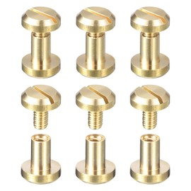sourcing map 6Pack Brass Chicago Screws, 10x10mm Concave Screw Back Binding Post Nail Stud Rivets for DIY Leather Craft Belt Strap, Gold Tone