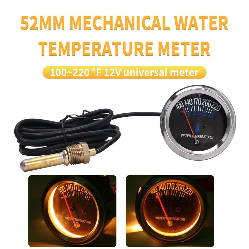 Car Water Temperature Gauge, 52mm 38-104℃ Mechanical Water Temp Gauge