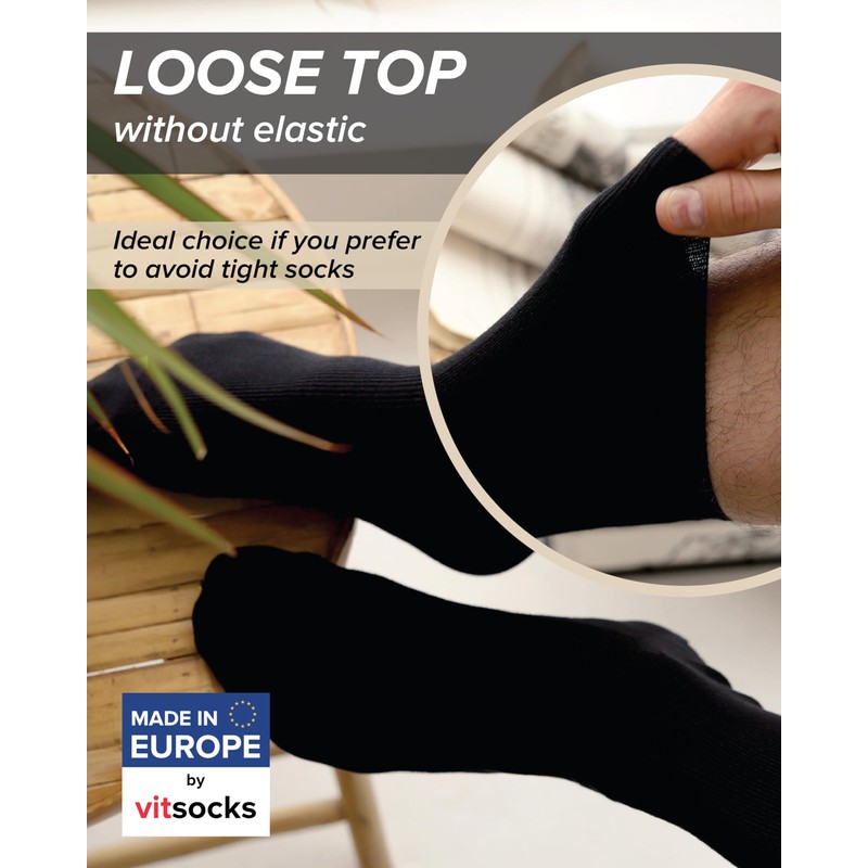 vitsocks Men's Non Elastic Top Soft All-Cotton Socks (3 PAIRS)