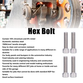 Hex Bolt, 1.25mm Fine Pitch M10 4Pcs Socket Cap Screw Bright Finish A2-70 Stainless Steel for Construction for DIY Jobs for Automotive Industry(M10*40)