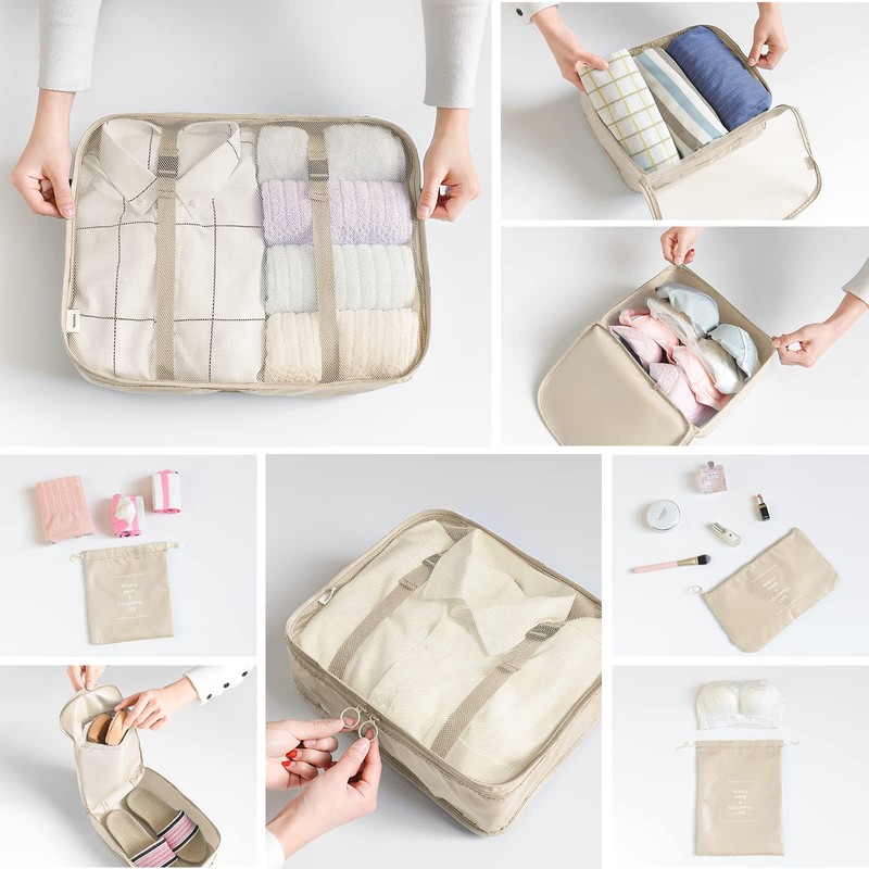 BillyBath 8-Piece Suitcase Organiser Set for Travel, Packing Cubes, Bags