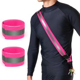 Reflective Sash for Walking at Night, High Visibility Reflective Running Gear Night Walking Safety Gear for Men Women Kids, Reflective Sash with 2 Pcs Reflective Armbands for Running Walking (Pink)
