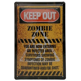 Zombie Zone - Warning - Keep Out | Access Prohibited - High-Quality Embossed Tin Sign, 30 x 20 cm Wall Decoration (Funny Saying)