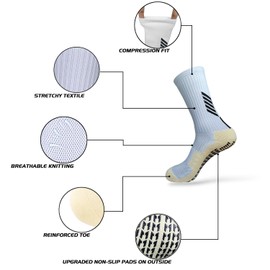 KEESOX 2 Pairs Non Slip Grip Soccer Socks, Anti Slipping Football/Basketball/Hockey Sports Active Socks, Ideal Gifts (Medium, White+Black)