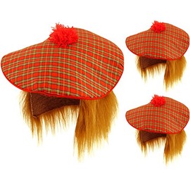 Pack of 3 Scottish Tartan Tam O Shatner Hat and Ginger Hair Wig Scots Fancy Dress