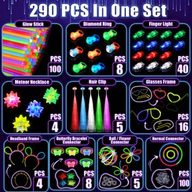 New Years Eve Party Supplies 2026, Glow in the Dark Party Supplies for Kids Adults, Light Up Party Favors with 57 LED Light Up Toys, 100 Glow Sticks Bulk DIY Glow Necklaces Neon Party Decorations