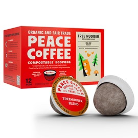 Peace Coffee Tree Hugger Coffee Pods | Signature Blend, Dark Roast | Organic Fair Trade | Shade Grown, Fresh Roasted | 72 Count