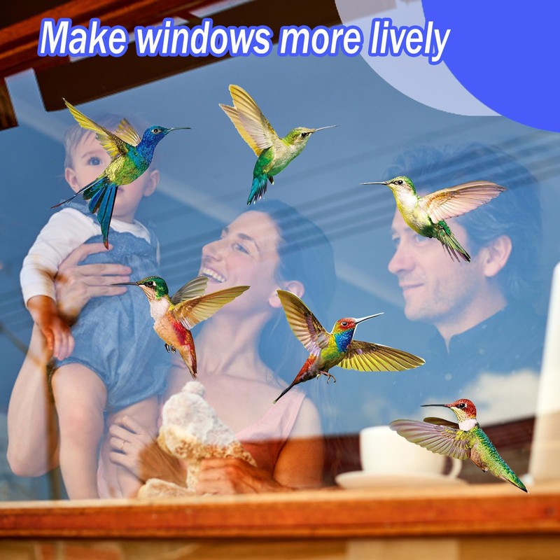 6 Mixed Beautiful Bird Window Stickers, Hummingbird Wall Stickers Decor,
