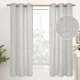 YoungsTex Natural Linen Curtains 63 Inches Long Window Curtains for Bedroom Grommet Top Light Filtering Privacy Linen Textured Semi Sheer Drapes, 2 Panels, 42x63 Inch, Light Grey