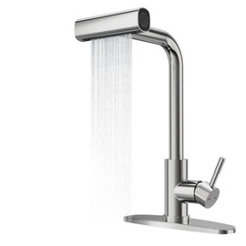 DEERFEI Waterfall Kitchen Faucet with Pull Down Sprayer 3 Modes (Sweep/Stream/Waterfall), Stainless Steel Kitchen Sink Faucet Single Lever Handle, Brushed Nickel