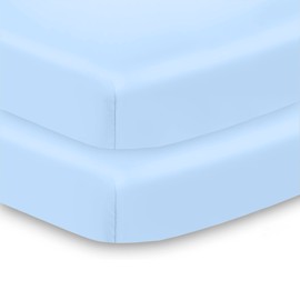 BreathableBaby All-in-One Fitted Sheet & Waterproof Cover, for 38" x 24"/97 x 61 cm Mini Crib Mattress, Light Blue (2-Pack)