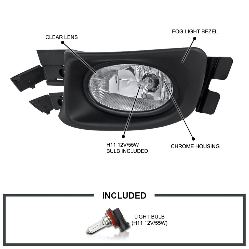 Spec-D Tuning Clear Bumper Driving Fog Lights + Bulbs +