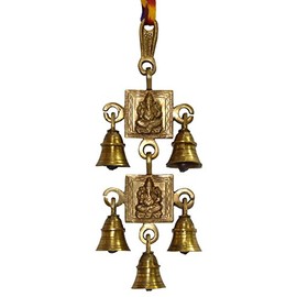 JMD Handcrafted Shubh Labh God Ganesha/Ganesha Wall Hanging Bell Brass Metal Door Decoration, Shri Ganesh & Laxmi Ji -5Bells, Multicolor, 2-PATTABELL
