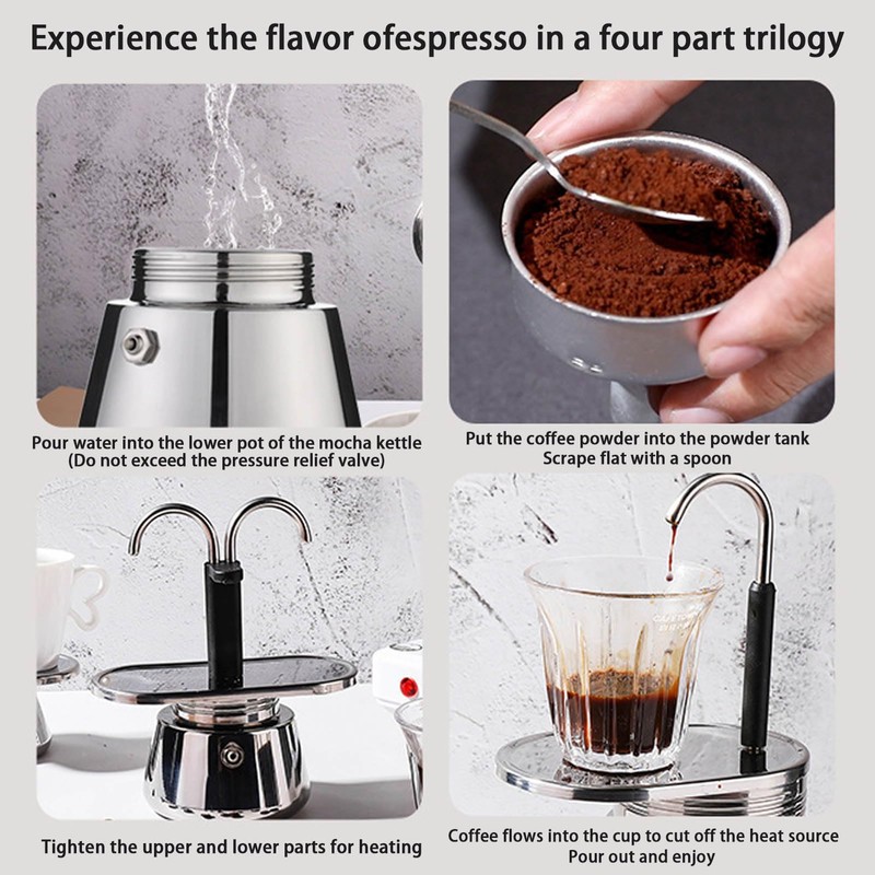 Yuecoom Stainless Steel Moka Pot, Moka Set includes Coffee Maker