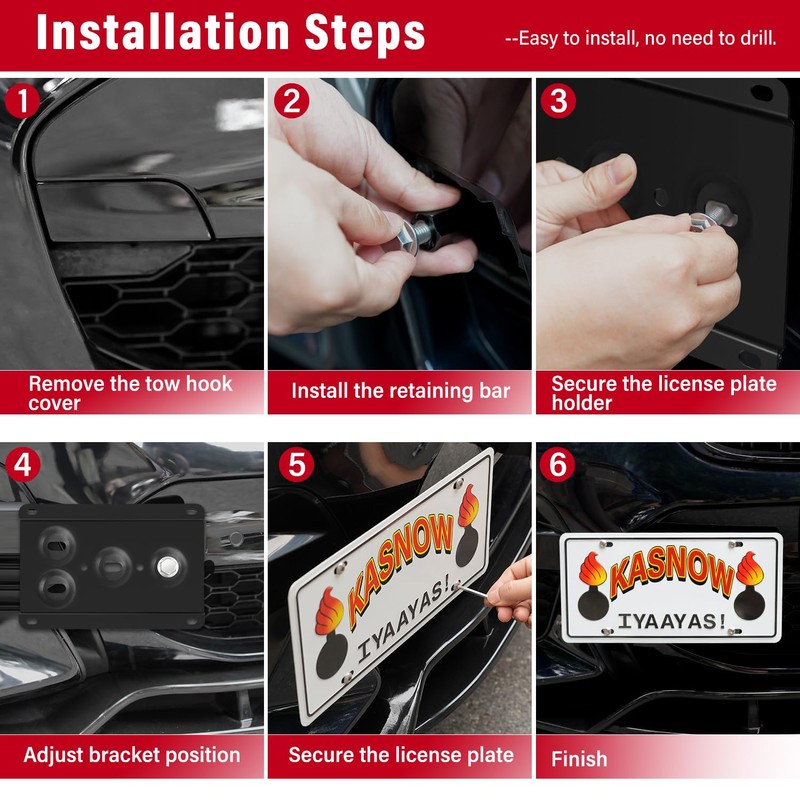 Heavy-Duty No-Drill Front License Plate Bracket – Anti-Theft License Plate