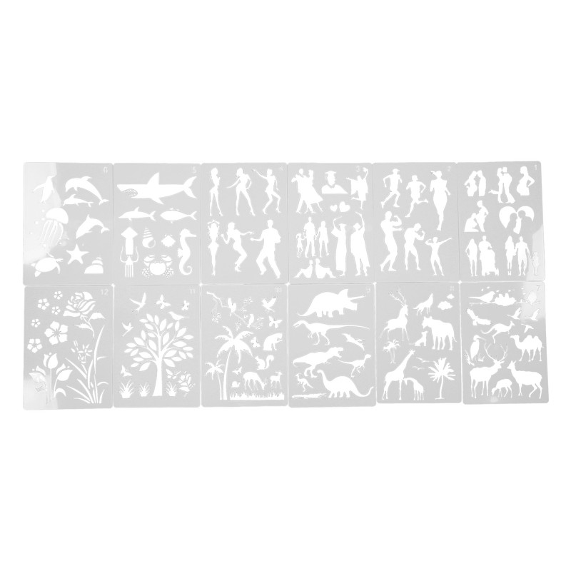 12Pcs Paint Stencils A4 Characters Animals Plants Safe Poisonless Durable