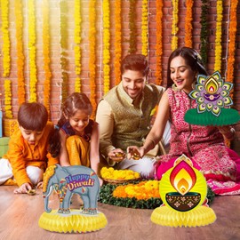 9pcs Diwali Party Decorations Honeycomb Centerpieces Diwali Table Decorations for Home Office Festival for Light Party Supplies Indian Festival Diwali Rangoli Decorations Deepavali Decorations
