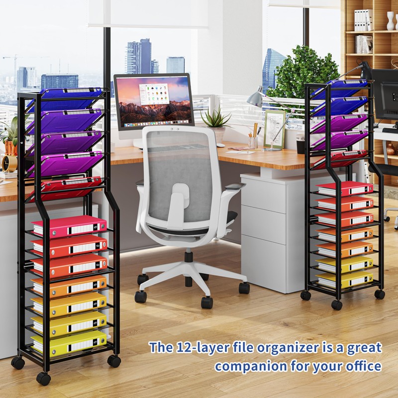 Simple Trending 12 Tier Rolling File Cart,Desk File Organizer with