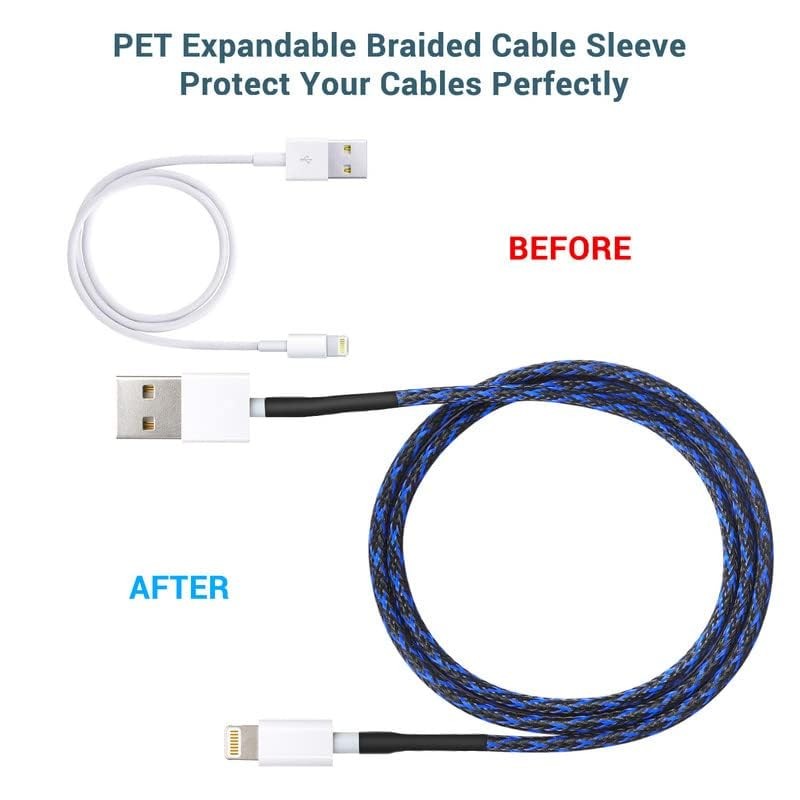 Aibole 100Ft-3/8 Balck＆Blue Cable Management Cord Protector Braided Wire Loom