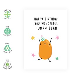 Central 23 Happy Birthday Card For Men Women - Wonderful Human Bean - Sweet Birthday Greeting Cards For Husband Wife Girlfriend Wife - Friends Birthday Card - Comes With Stickers