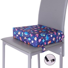 Toddler Booster Seat Cushion with Adjustable Straps and Washable Removable Cover Portable Dining Chair Pad for Kids and Baby - Travel-Friendly Seat Pads for Table Height Increasing [Sea Life]