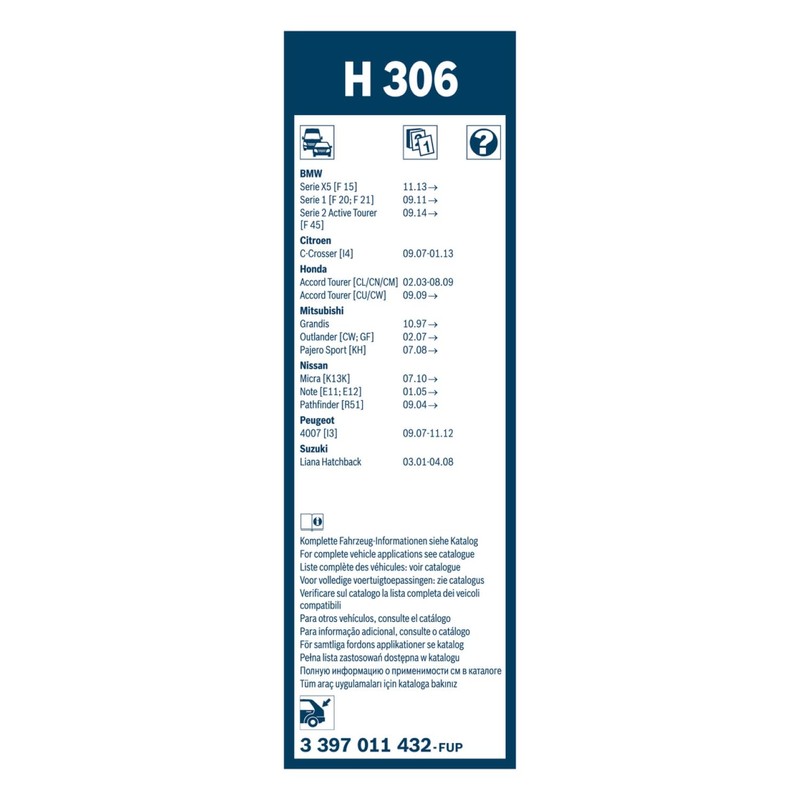 BOSCH H306 Rear Wiper Blade; 12" - Single