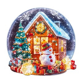 Wooden Puzzle Adult 300 Pieces Christmas Hut Wooden Puzzle Adult 35.9 x 35 cm Wooden Puzzle, Irregular Unique Puzzle, Wooden Puzzle Animal Shape, Wooden Puzzle with Wooden Gift Box
