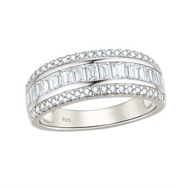 Wuziwen Sterling Silver Round and Baguette Eternity Ring Wedding Band for Women Cubic Zirconia Sz 6.5