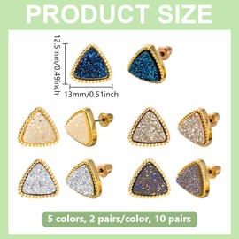 HOBBIESAY 10 Pairs Sparkling Triangle Resin Stud Earrings Creative Druzy Stud Earrings Elegant Boho Triangle Earring Vintage Earring Accessories for Women Mixed Color 0.51x0.49 inch