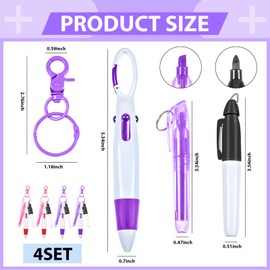 Daphilly Mini Highlighter Nurse Pen Pack Set with Nurse Pens for Badge Include Pink and Purple Tip Highlighter 4 Permanent Marker Pen and 4 Retractable Ball Pen with 4 Nursing Keychain Clip