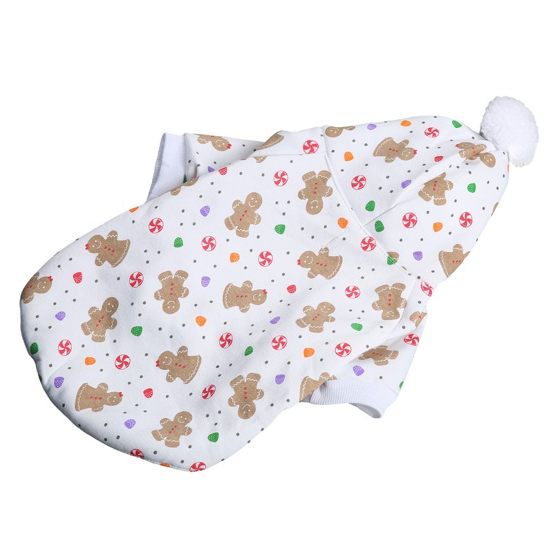 Christmas Dog Hoodie White Background Print Cute Gingerbread Man Dog