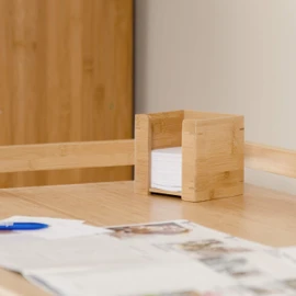 Relaxdays Zettelbox Bambus, Zettelkasten Holz, Notizzettel Halter, 900 Blatt, H x B x T: 10,5 x 10,5 x 10,5 cm, natur