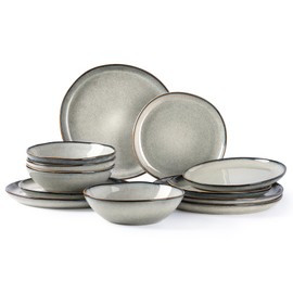 AmorArc Ceramic Dinnerware Sets,Handmade Reactive Glaze Plates and Bowls Sets,Highly Chip and Crack Resistant | Dishwasher & Microwave Safe Dishes Set,Service for 4 (12pc)
