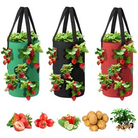SouilGoal Upside Down Tomato Planter-3 Gallon Hanging Strawberry Planter Durable Aeration Fabric Grow Bags for Vegetables (Set of 3- Red，Green and Black)